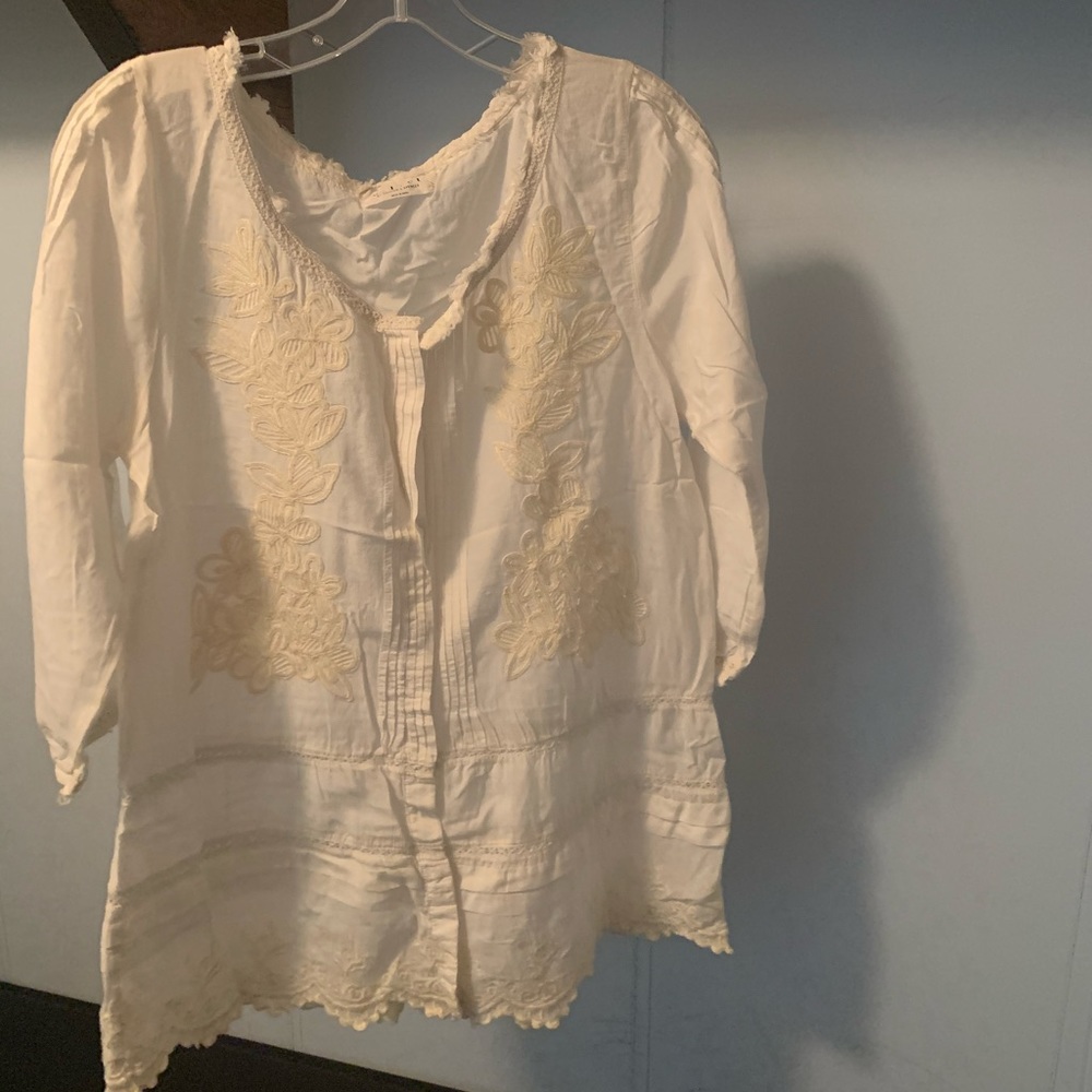 White, Long sleeve, see through, Button up shirt